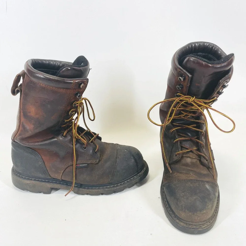 Red Wing 4499 Mens 7.5 D MetGuard Waterproof Vibram Safety Toe Work Boots Brown